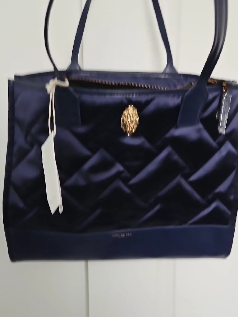 Kurt Geiger Navy Quilted Tote with Gold Lion Accent NWT - Picture 7 of 8